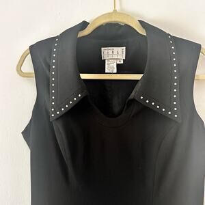 Ann Tjian for Kenar dress | size 10 | rhinestone collar | black dress | casual